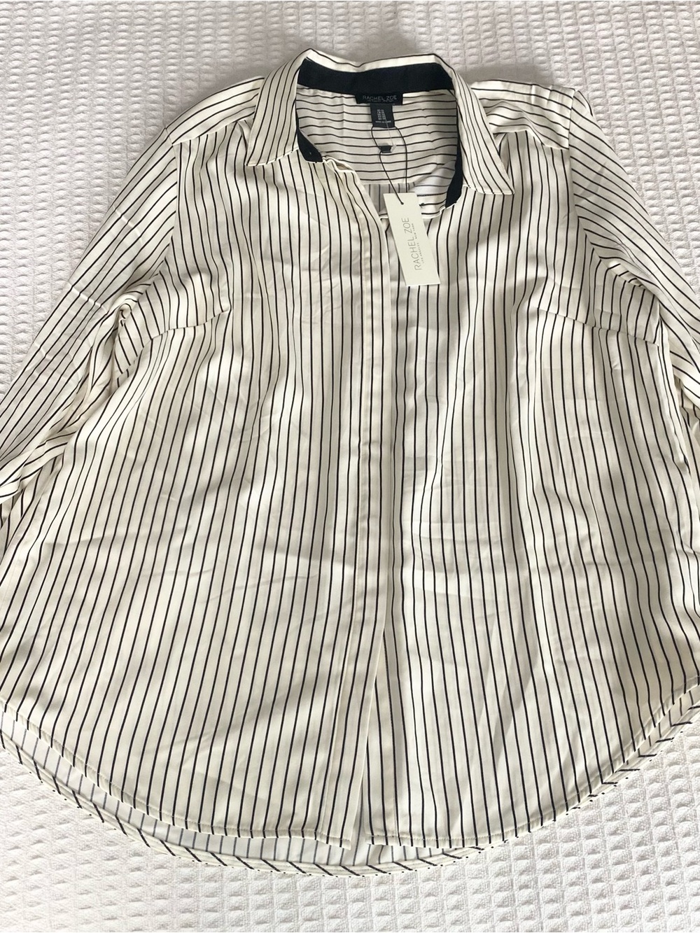 Rachel Zoe Cream and Black Striped Button Down Satin Blouse 1X NWT